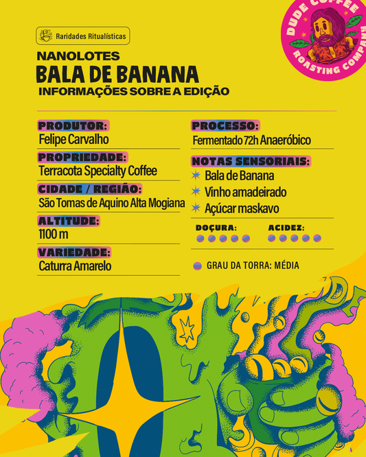 Café Nanolote Bala de Banana (Bala de Banana, vinho amadeirado e açúcar mascavo)